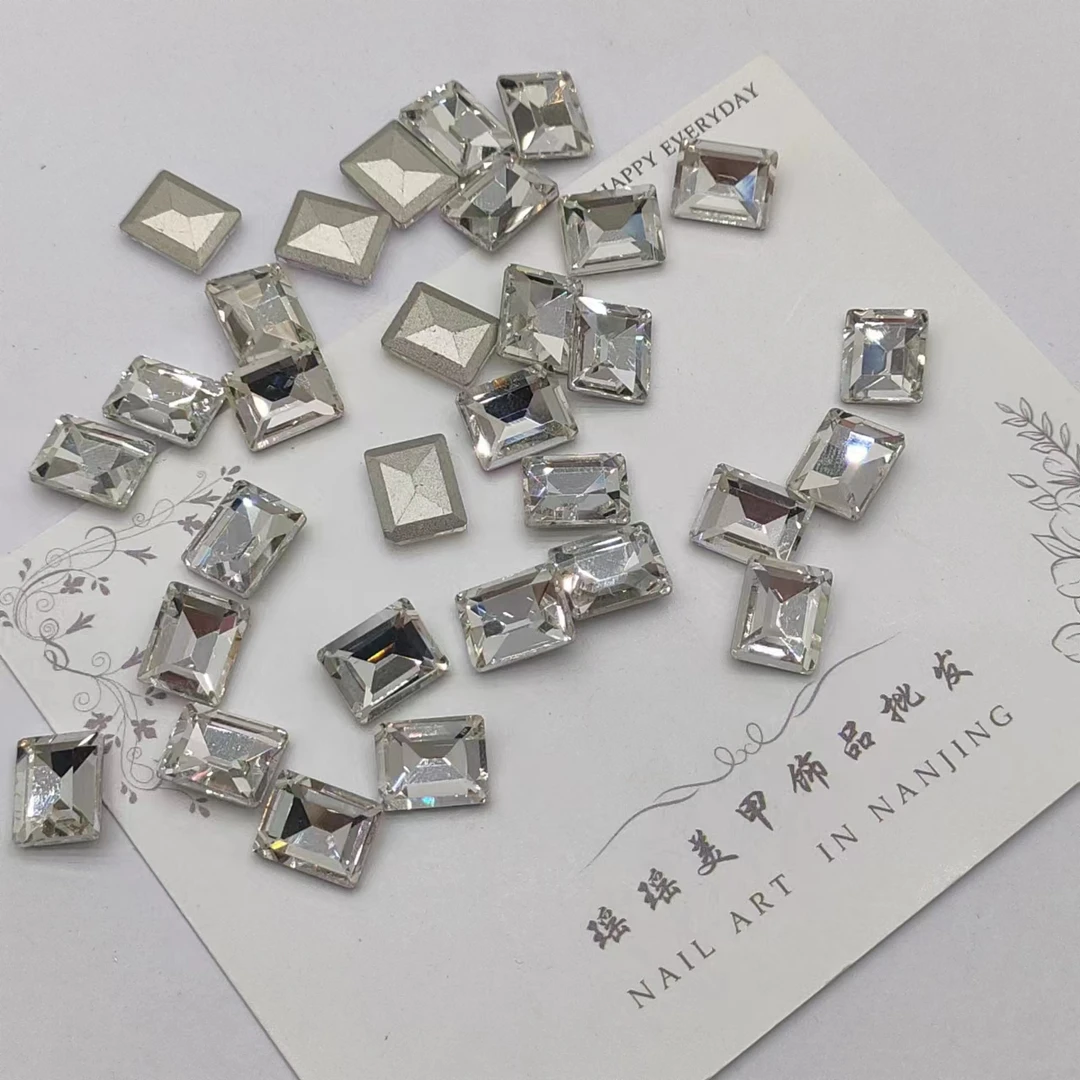 瑶瑶美甲钻饰品 尖底 8*10方糖白色20颗 高品质 精工指甲钻镀底