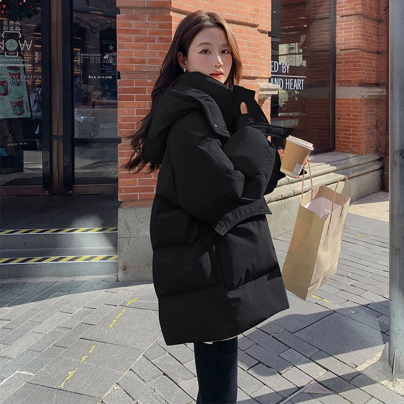 2025新款绿色羽绒棉服女冬短款小个子连帽面包服加厚保暖工装棉袄