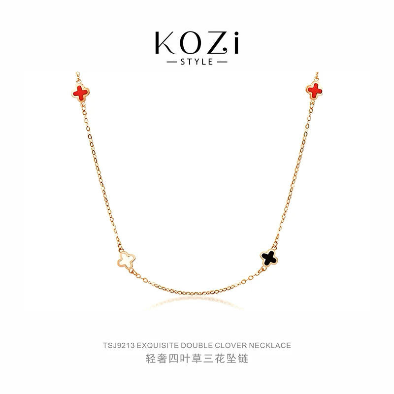 钛钢珐琅项链 金色气质轻奢时尚百搭素款小众简约三花坠链设计感