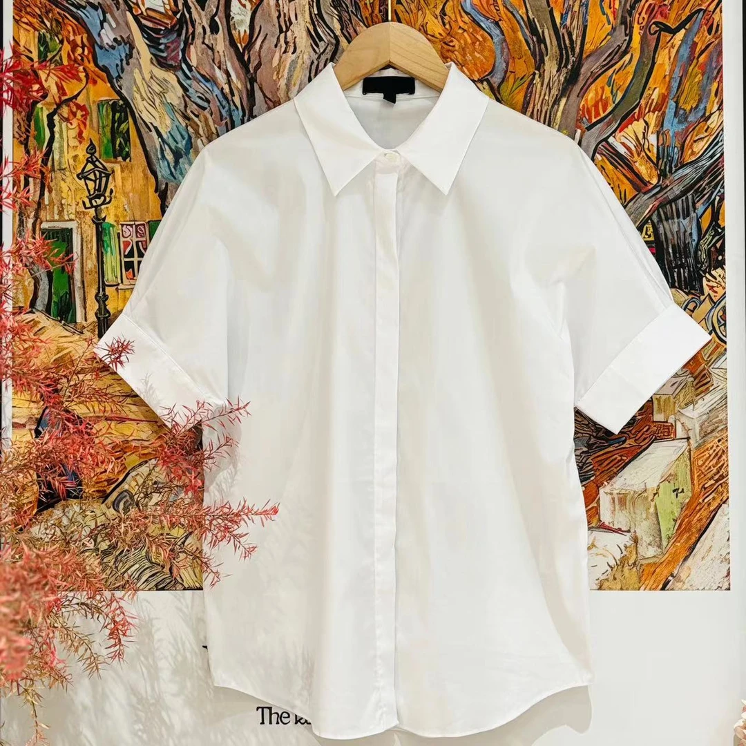 VV&AA  浮生若白 夏季时尚百搭潮流白色简约短袖方领衬衫  D018