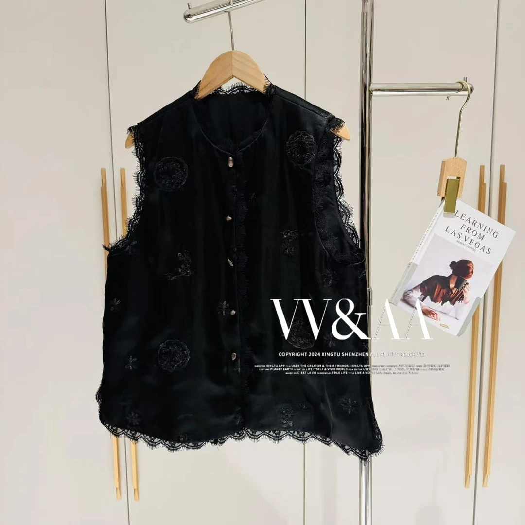 VV&AA 如花美眷 秋冬新款中式提花蕾丝花边马甲上衣 D25183