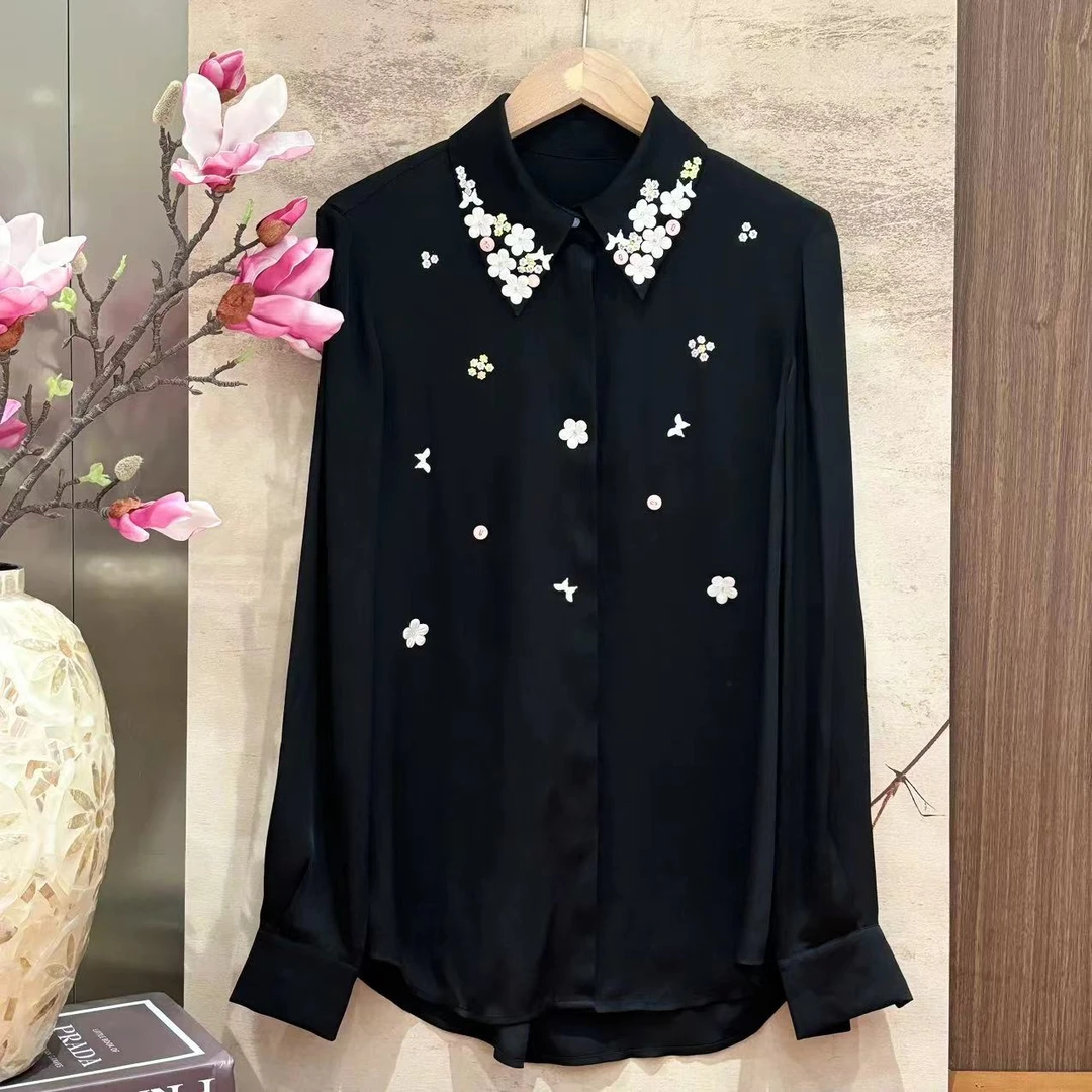 VV&AA 浪漫主义  春季新款时尚气质设计感重工钉珠长袖衬衫 R403