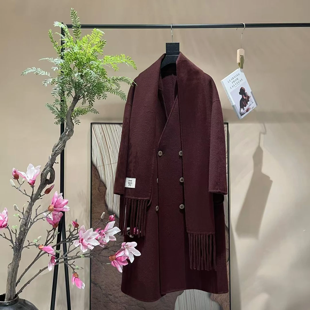 VV&AA 春秋新款时尚气质休闲百搭羊绒长款大衣+围巾 DY3583