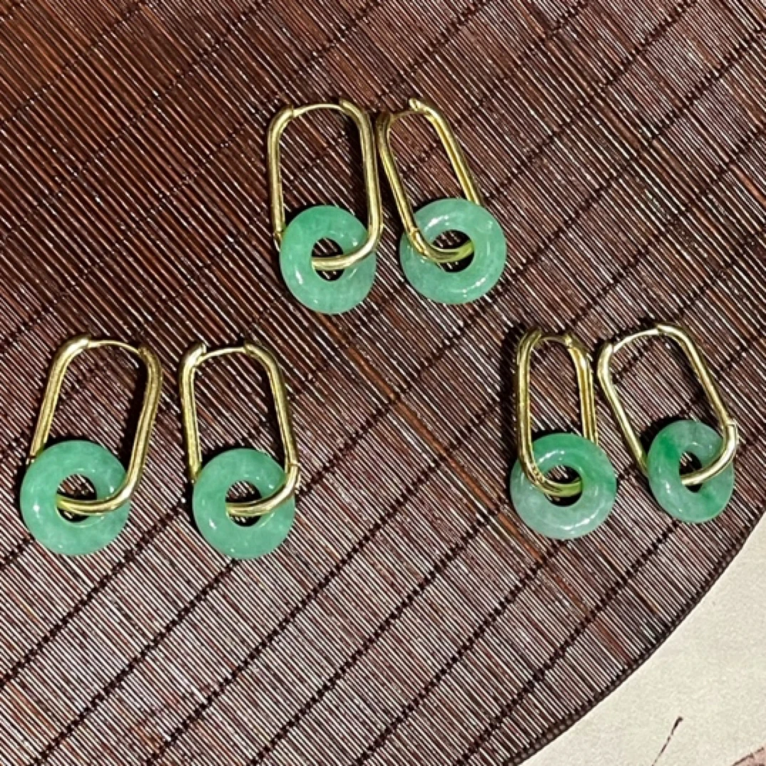 复古特色翡翠 s925银镶嵌 甜甜圈耳坠 （多样性发其一）
