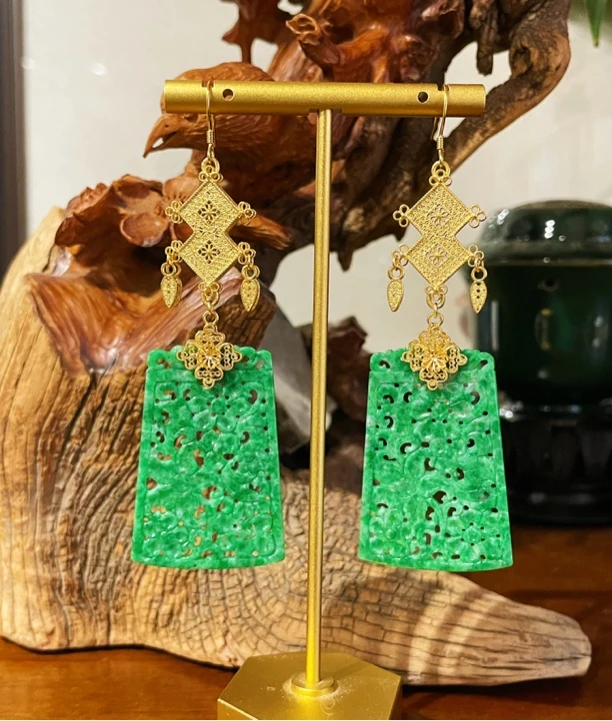 复古特色 s925银重工镶嵌 镂空雕刻方牌耳坠