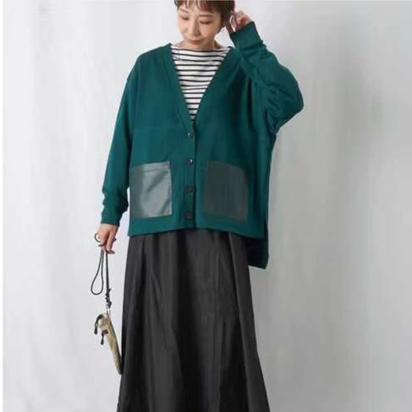 B303【朵拉外贸】LUC@皮口袋开衫针织衫   开衫外套