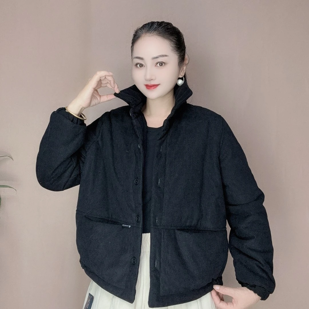 2024秋冬新款百搭厚款洋气棉衣宽松休闲纯色棉服保暖时尚棉袄外套