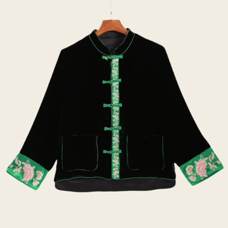 琬琬严选【暗香】真丝丝绒刺绣新中式中国风上衣N