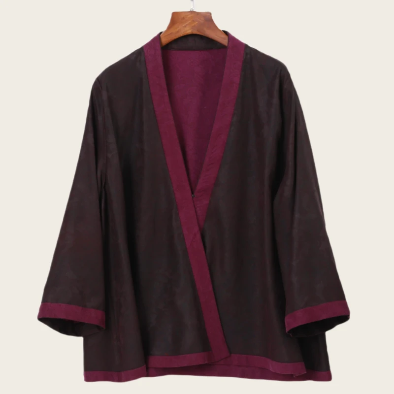 琬琬严选【紫藤】香云纱双面穿新中式汉服上衣 0241012