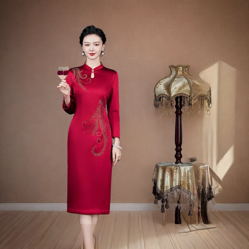 金丝喜婆婆婚宴装旗袍高端结婚礼妈妈婚宴礼服秋冬款新款连衣裙子