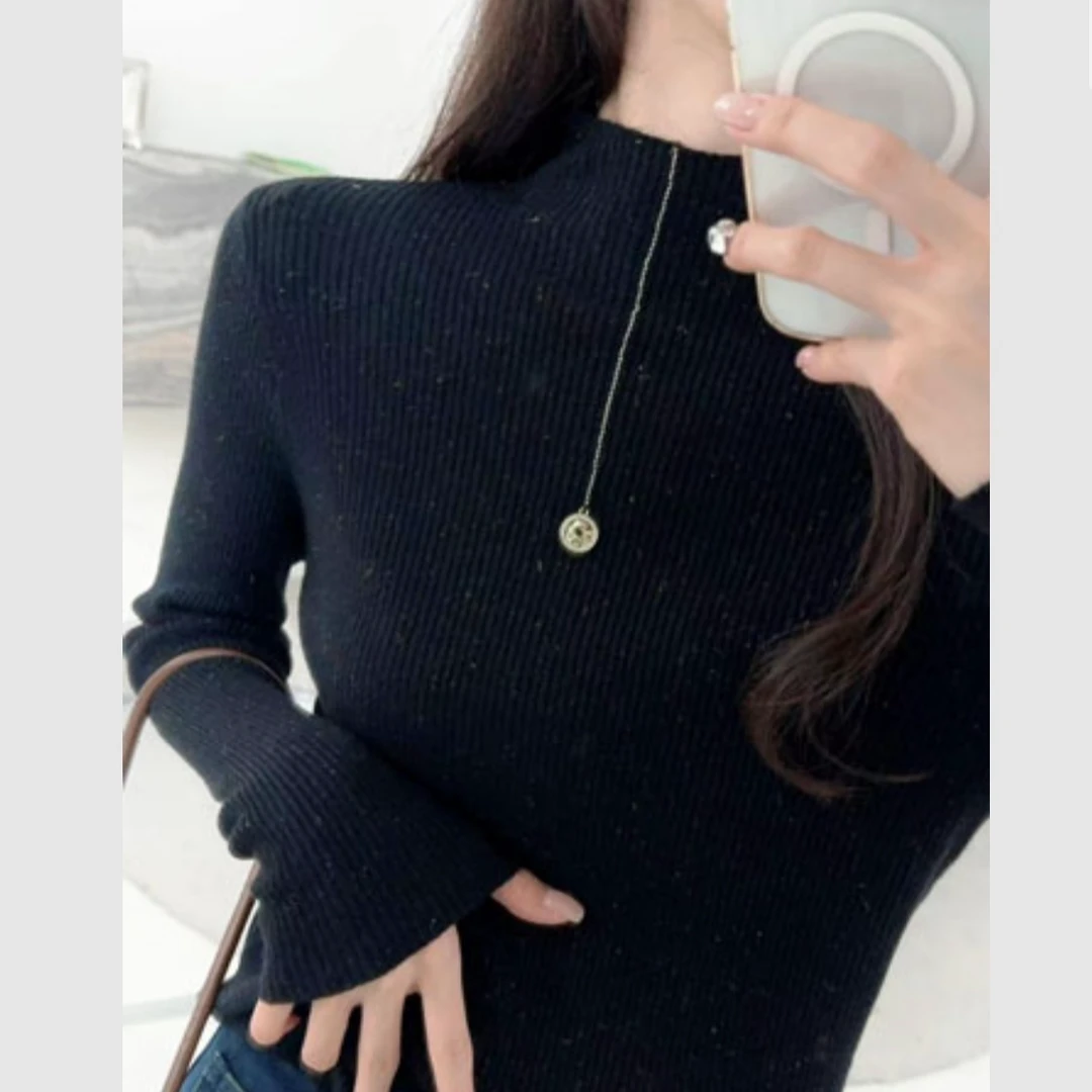 FY6559半高领针织打底衫女宽松秋冬新款细闪内搭小衫上衣设计感