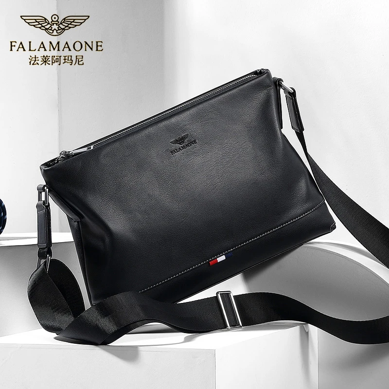 法莱阿玛尼正品男款真皮单肩包出差专用斜挎包商务公文包电脑背包