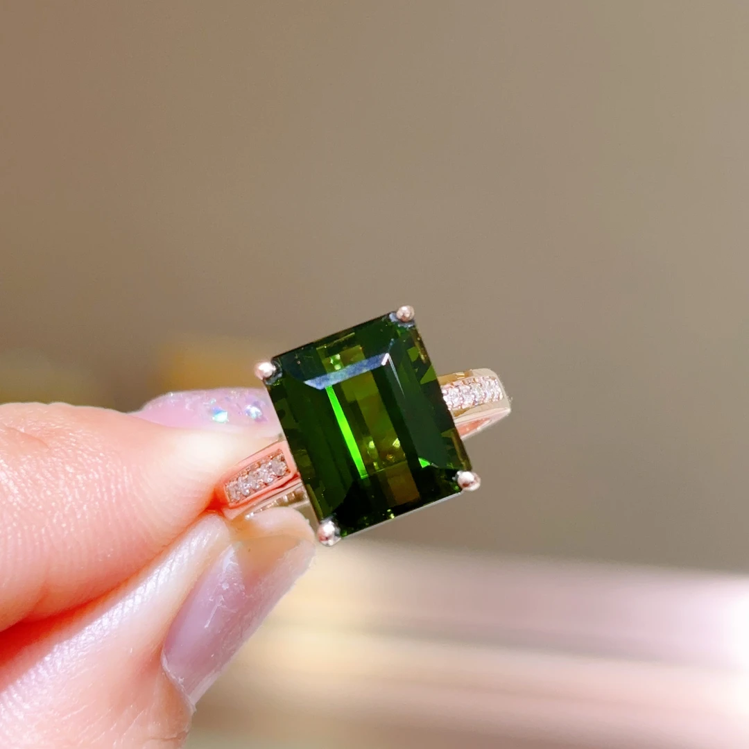 裸石6.47ct 18k玫瑰金镶嵌碧玺戒指