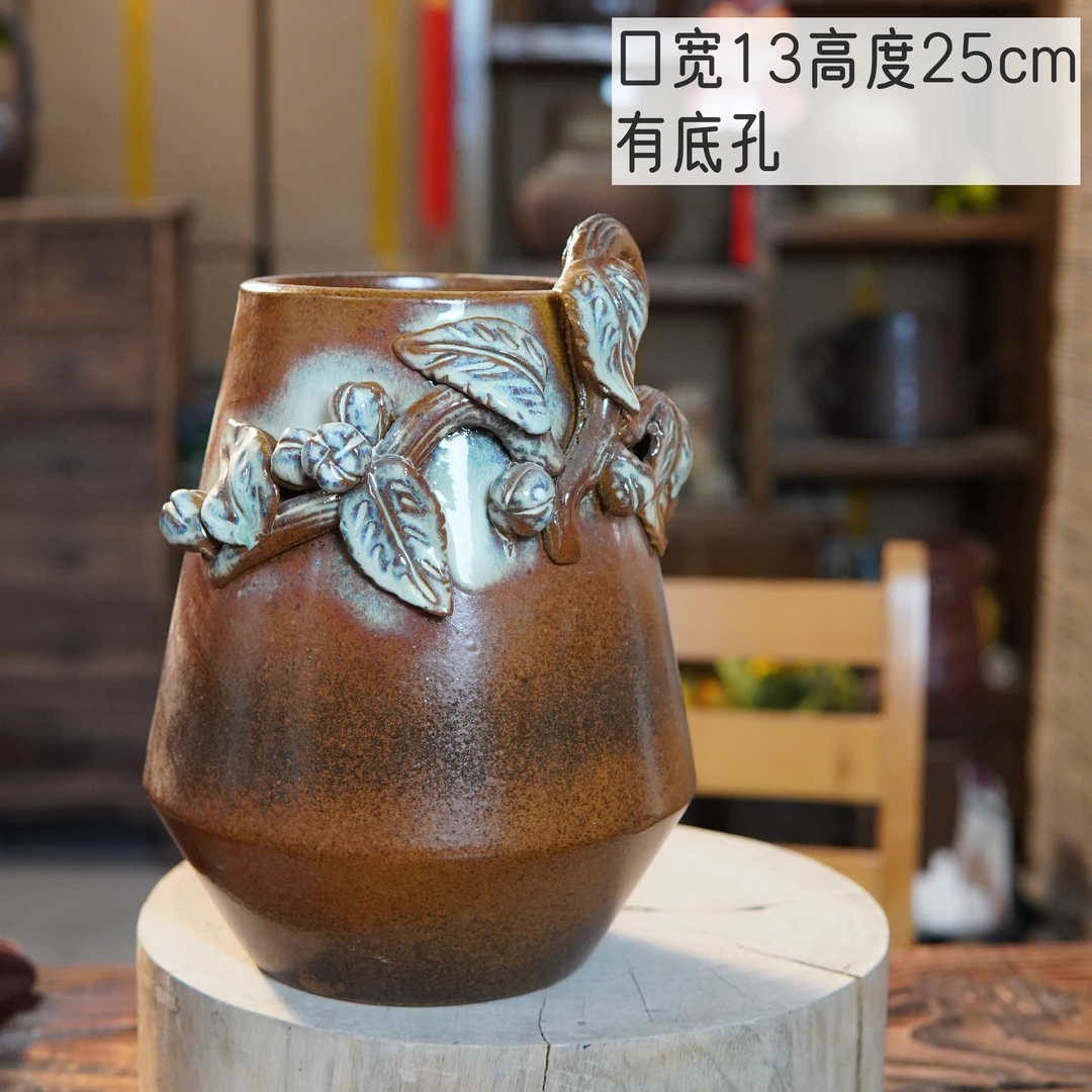 桃子盆 手工花盆粗陶手工陶艺盆