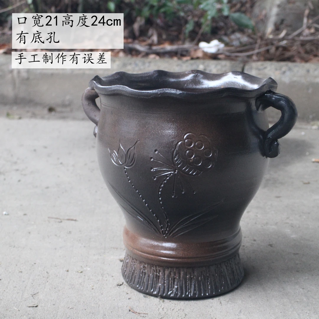 手工刻花  复古花器 多肉花盆 复古绿植花盆
