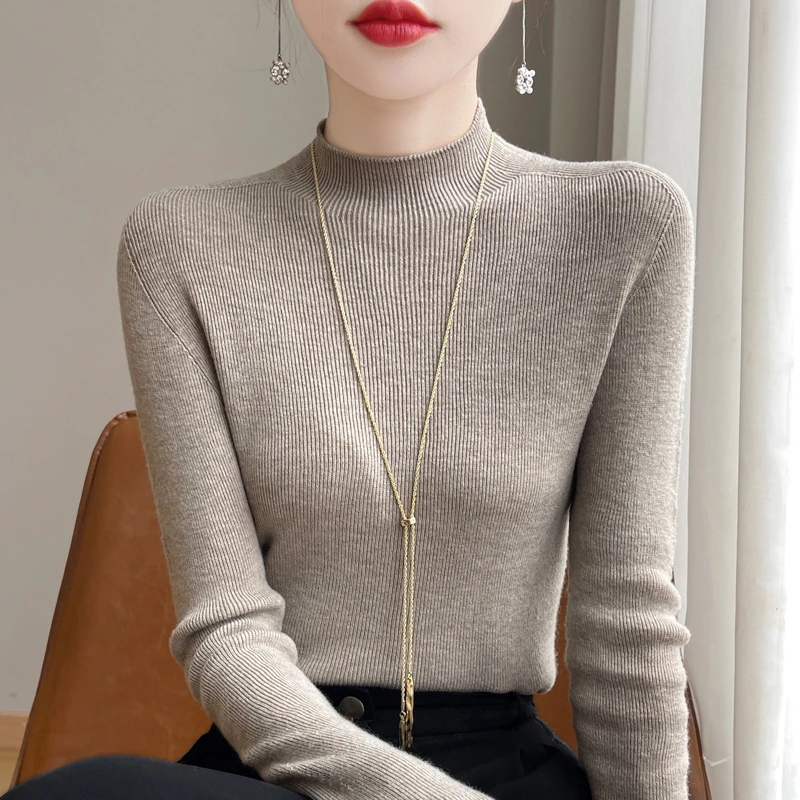 【一线成衣】14针超细精纺半高领针织衫修身气质百搭打底衫洋气毛衣