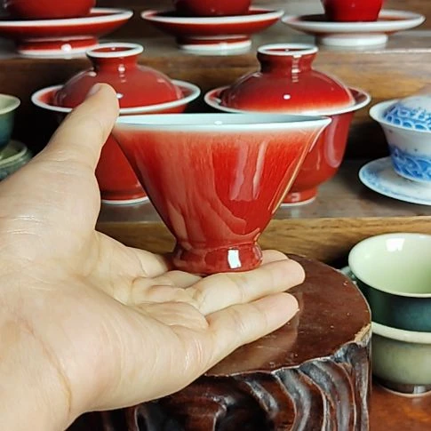 景德镇景翎陶瓷郎红高斗笠杯