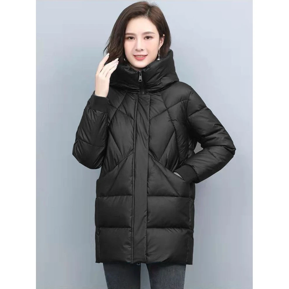 波司澄连帽棉衣女中长款2023冬装新款加厚棉袄大码韩版保暖棉服外