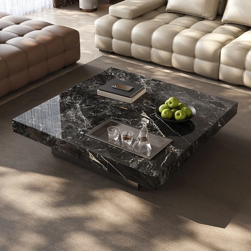 意式轻奢岩板方形茶几大客厅户型极简设计师款茶几别墅家用简约