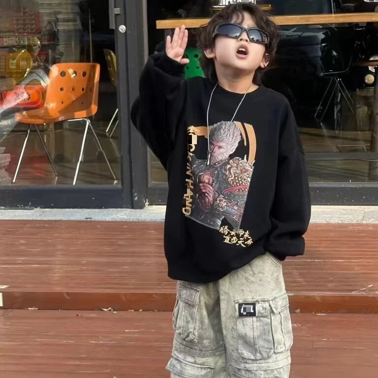 013悟空国潮卡通加绒上衣中大童样衣宽松卫衣