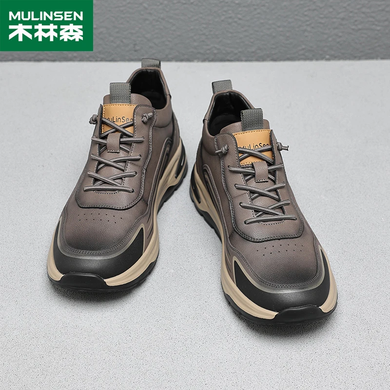 木林森男鞋休闲运动户外时尚百搭软底软面皮面健步商务复古男潮鞋