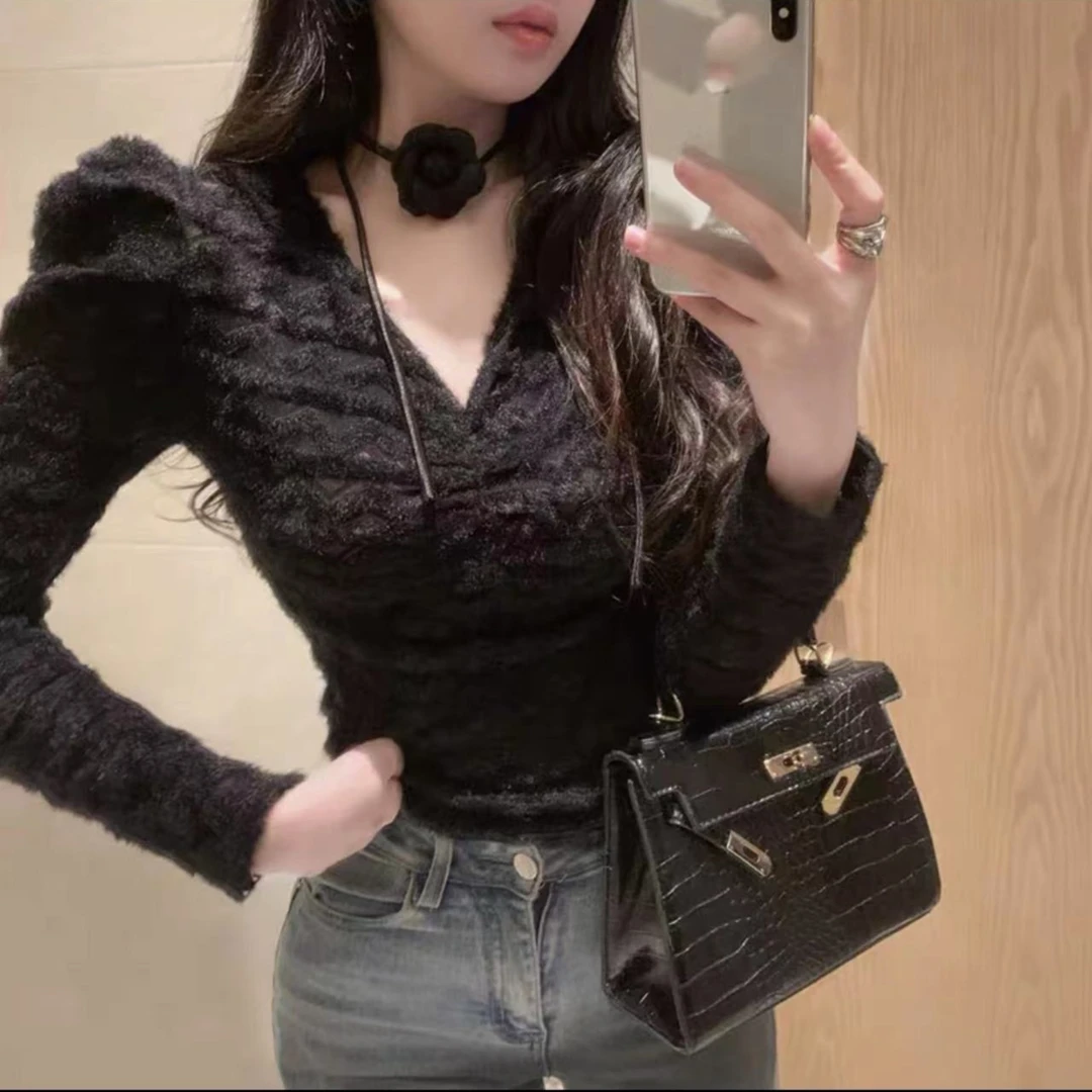 【JIAYI】气质花花围脖毛毛打底上衣