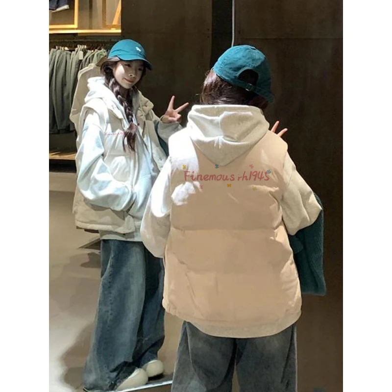 羽绒棉服坎肩马甲女冬季2024新款美式夹棉保暖无袖棉衣面包服外套