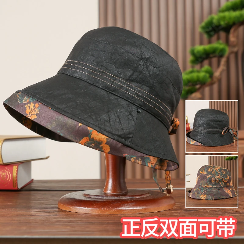 「香云纱赫本帽」双面可戴重磅真丝夏季桑蚕丝赫本帽遮阳遮阳帽子