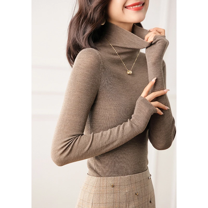 18针德国美利奴羊毛天花板高领长袖打底针织衫女秋冬51A063198