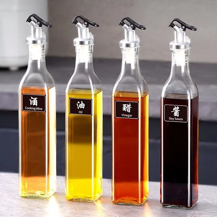 【新疆包邮】方形玻璃油壶防漏油瓶密封塞酱油醋瓶液体调料瓶500ml