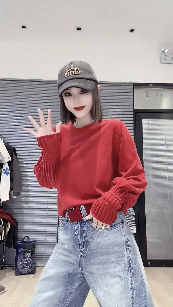 小众设计感褶皱袖长袖t恤女秋冬新款胖mm内搭打底衫纯色上衣