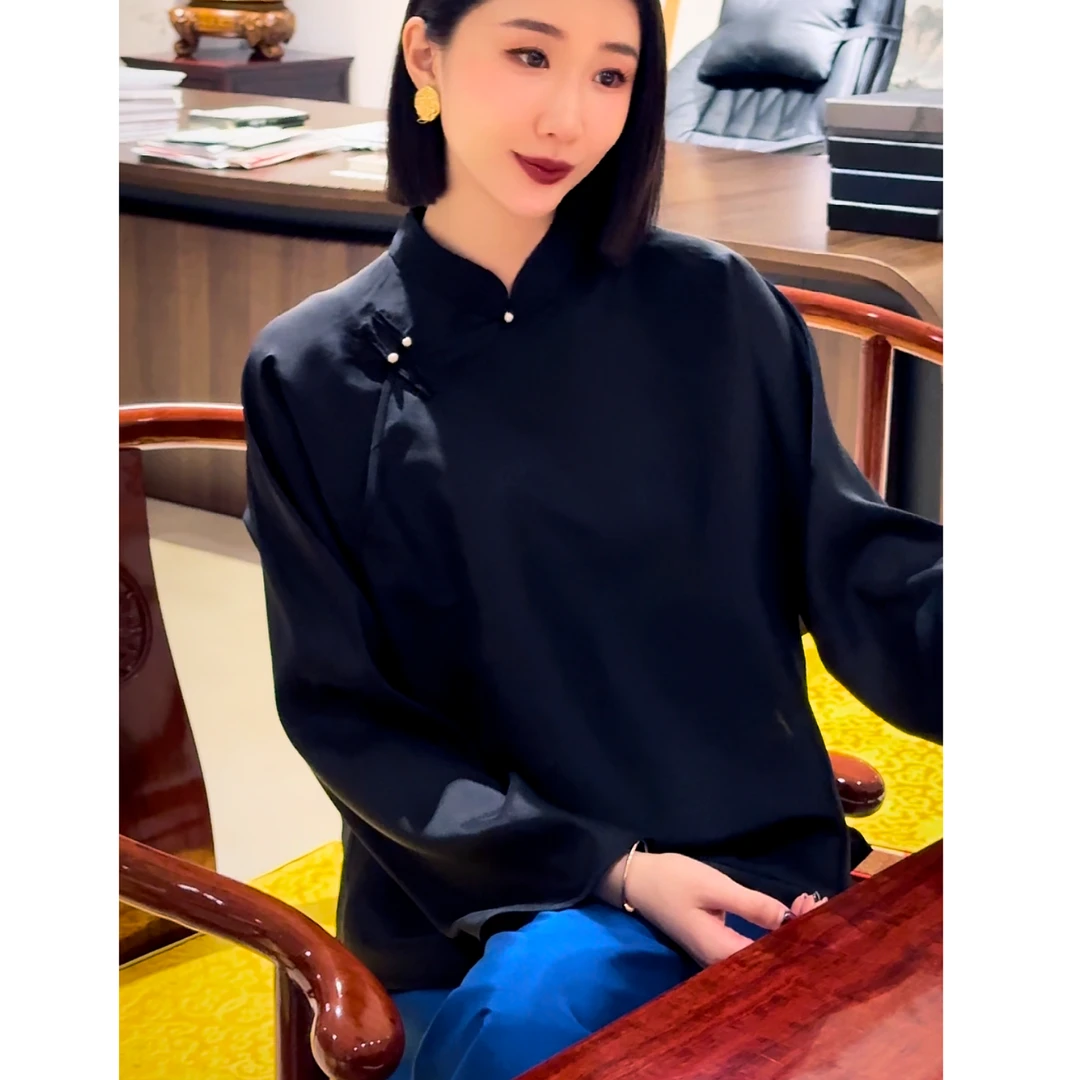 【吉娜王】「珠韵」新中式国潮真丝双宫丝珍珠衬衣