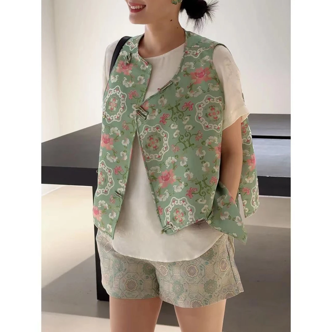 【吉娜王】「缠枝宝莲」国潮新中式宋锦马甲