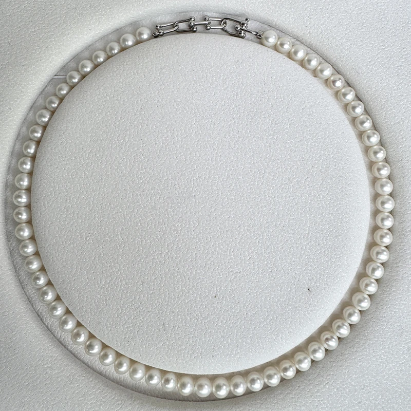 【大雪人】淡水无核珍珠项链S925银6.5-7mm无暇冷白极光珍珠项链