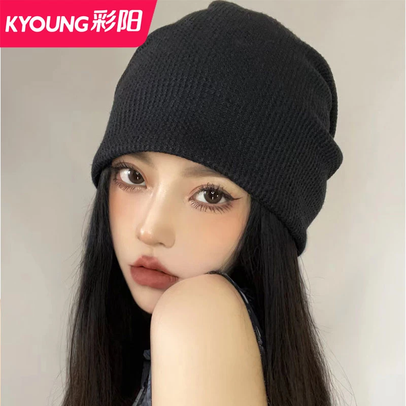 彩阳网红堆堆帽女冬季薄款产后针织毛线月子帽子秋冬时尚包头冷帽