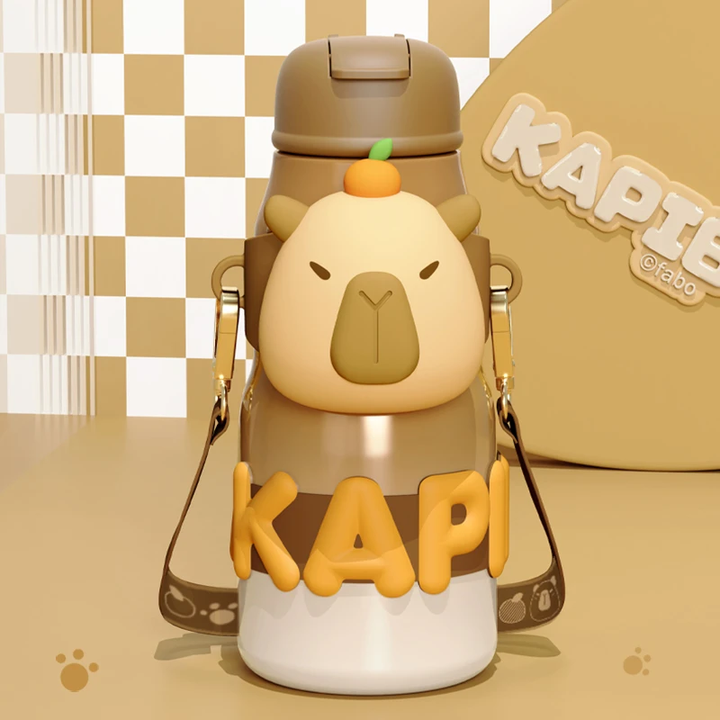 X&W/艾可思卡皮巴拉豚豚抱抱保温杯640mL卡通儿童大容量吸管杯ZB