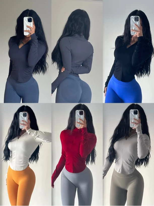 小蒋家-小蛮腰半拉链瑜伽服女健身服运动上衣普拉提训练服长袖