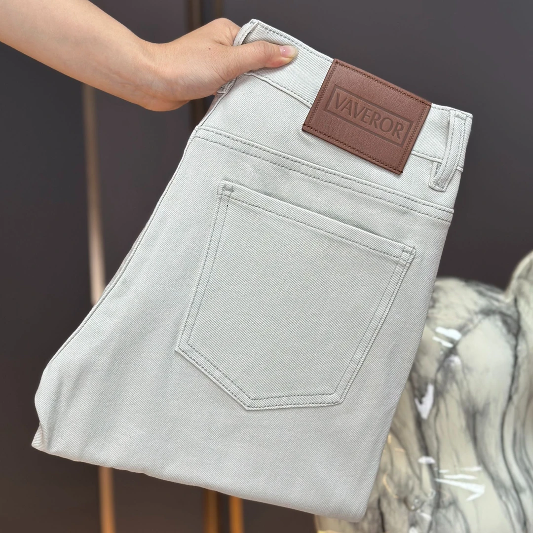 【LY】春秋款四面弹白灰色男牛仔裤高端百搭休闲修身小直筒裤