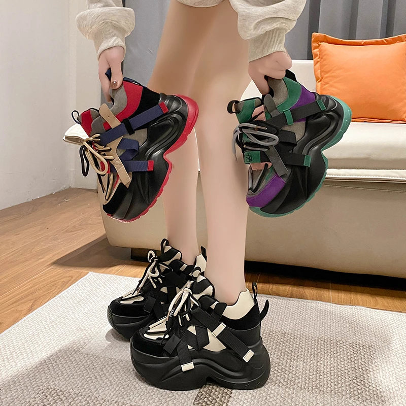 厚底炸街老爹鞋女2023秋冬季爆款内增高女鞋加绒显脚小休闲运动鞋