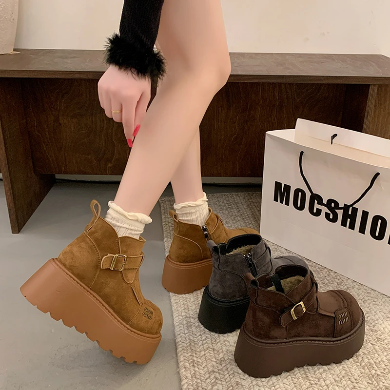 厚底雪地靴女增高勃肯鞋马丁靴2024新款冬季加绒保暖短靴东北棉鞋