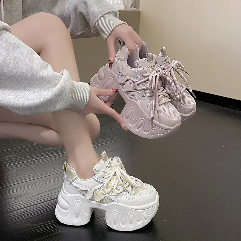网面增高老爹鞋女2024春季爆款网面透气厚底轻便百搭休闲运动鞋潮