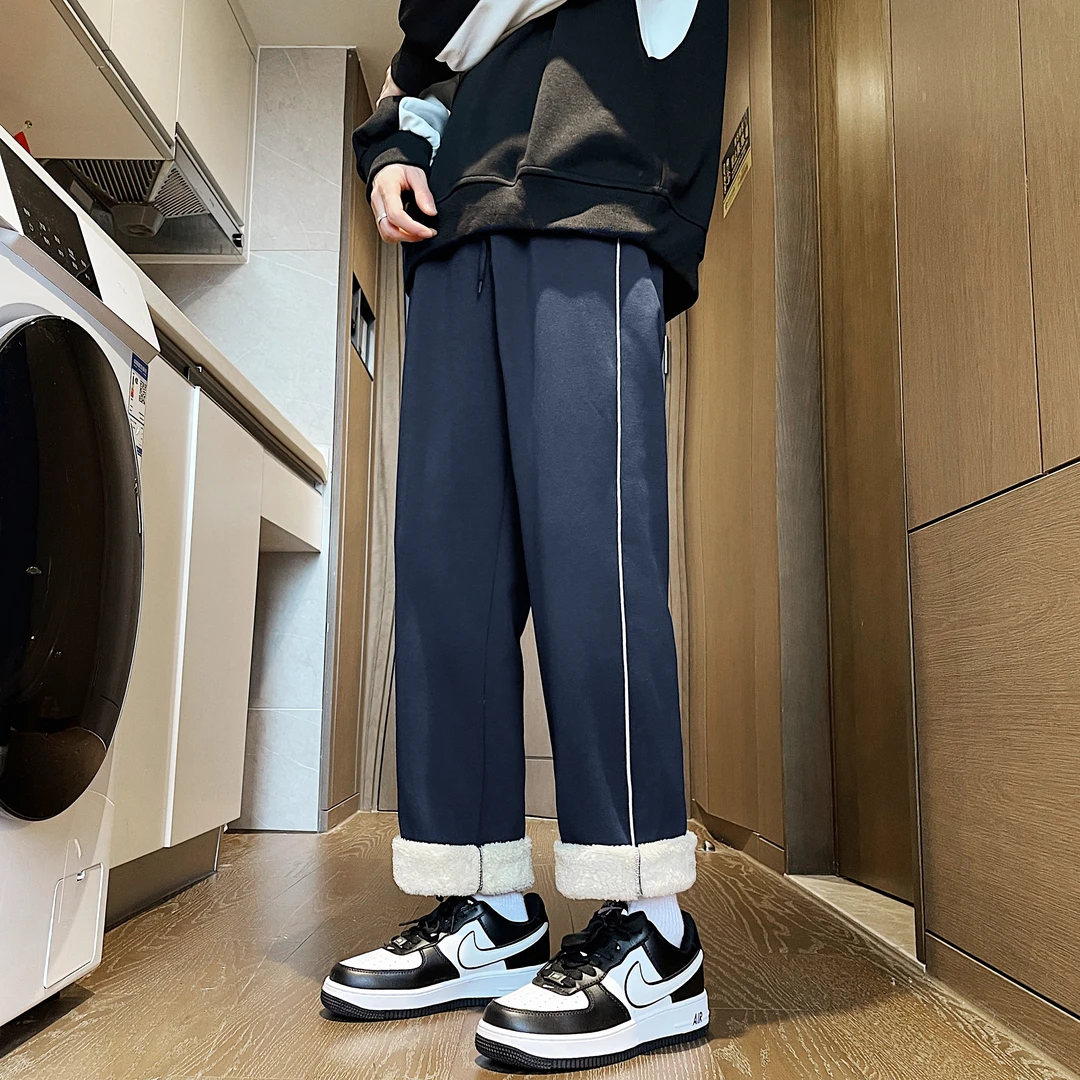 冬季加绒加厚羊羔绒校服裤子运动休闲裤两条杠学生保暖神器校服裤