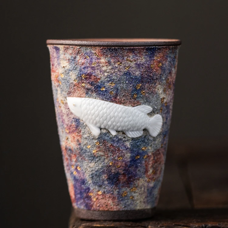 岩矿金龙鱼可乐杯纯手工中式复古大号大容量创意手捏手绘大号茶杯