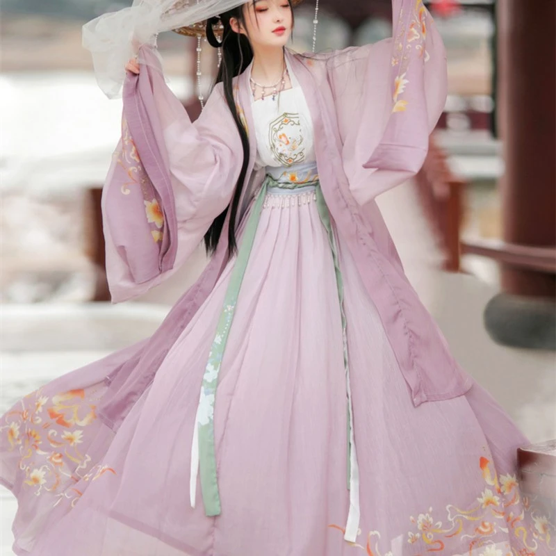 【蝉逸】原创新款中国风汉服学生闺蜜日常精美绣印渐变大摆春夏款