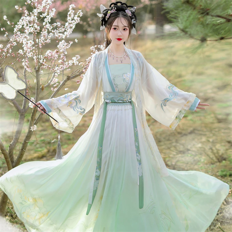 【花间蕊】原创新款汉服中国风日常学生闺蜜秀印双色大摆裙春夏款