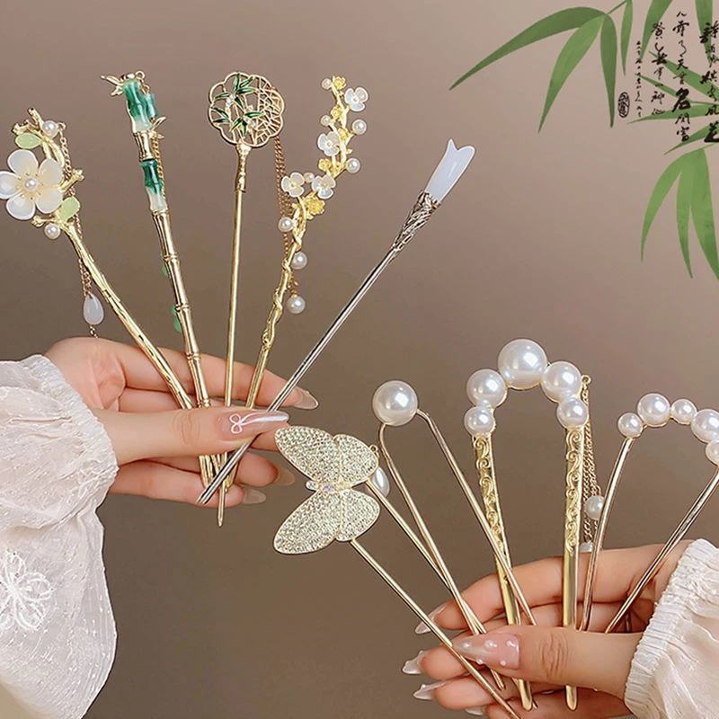 新中式古风汉服发簪女2024年新款高级感超仙u型簪子盘发古风发簪