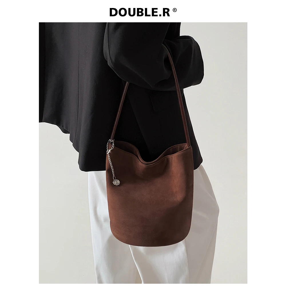 DOUBLE.R【藏匿秋意】小众磨绒水桶包 2025新款 手提包单肩腋下包女