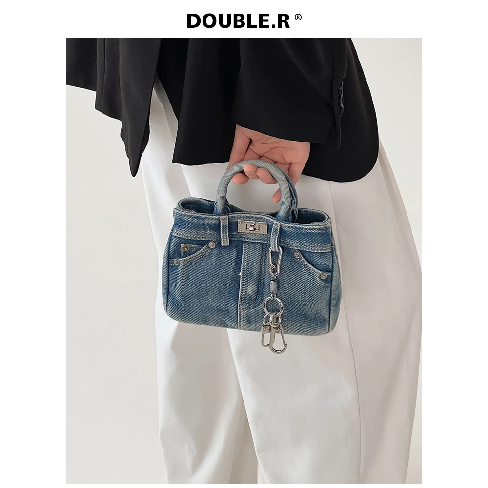 DOUBLE.R【环球旅行】复古牛仔裤铂金包 2025新款 双面手提包斜挎包