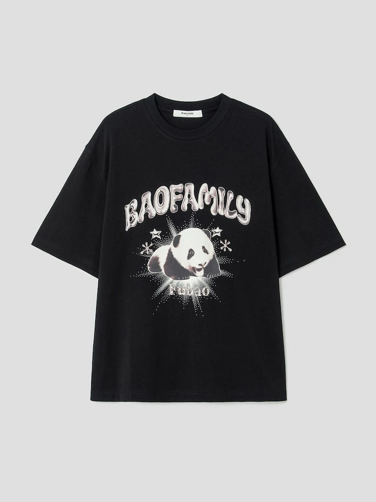 福宝联名男女同款黑色短袖体恤休闲夏季百搭圆领情侣