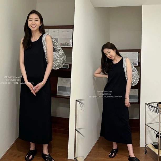 widelia夏季新款气质黑色无袖背心裙中长款显瘦裙子连衣裙女7317